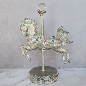Pewter Carousel Horse With Jewels & Crystal Ball On Top
